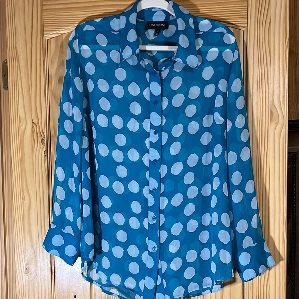 Lane Bryant Blue 3/4 Sleeve Button Down Shirt